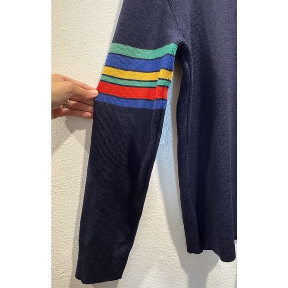 Vintage Bogner Navy Blue Rainbow Schurwool Pullover Ski Sweater Retro READ - Picture 5 of 13